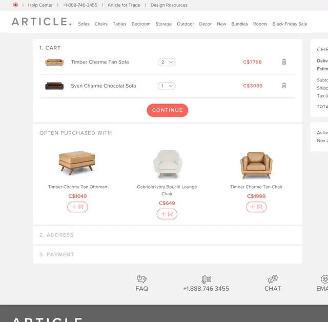 Article.com cart page example